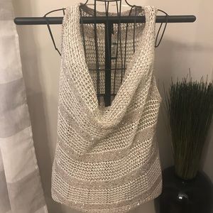 INC Taupe and White Woven Top Size Large